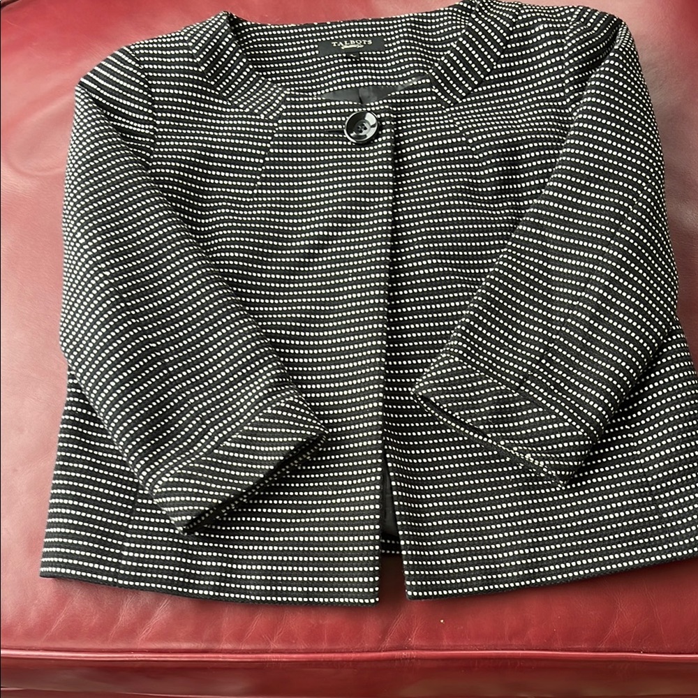 Talbots Black and White Striped Blazer with Rounded Neckline